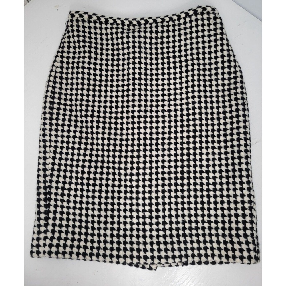 Ann Taylor LOFT‎ Skirt Womens 0P Black White Houndstooth Wool Blend Pencil Mini